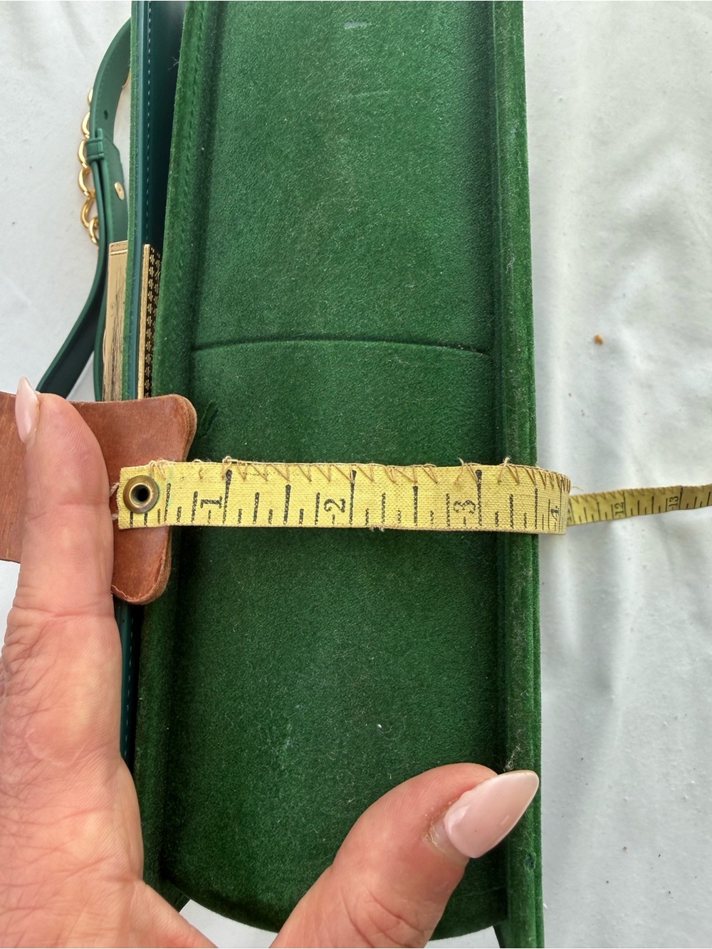 Quilted Green Velvet Chain Shoulder Bag Gold Hardware Push Buckle Closure - Picture 10 of 11